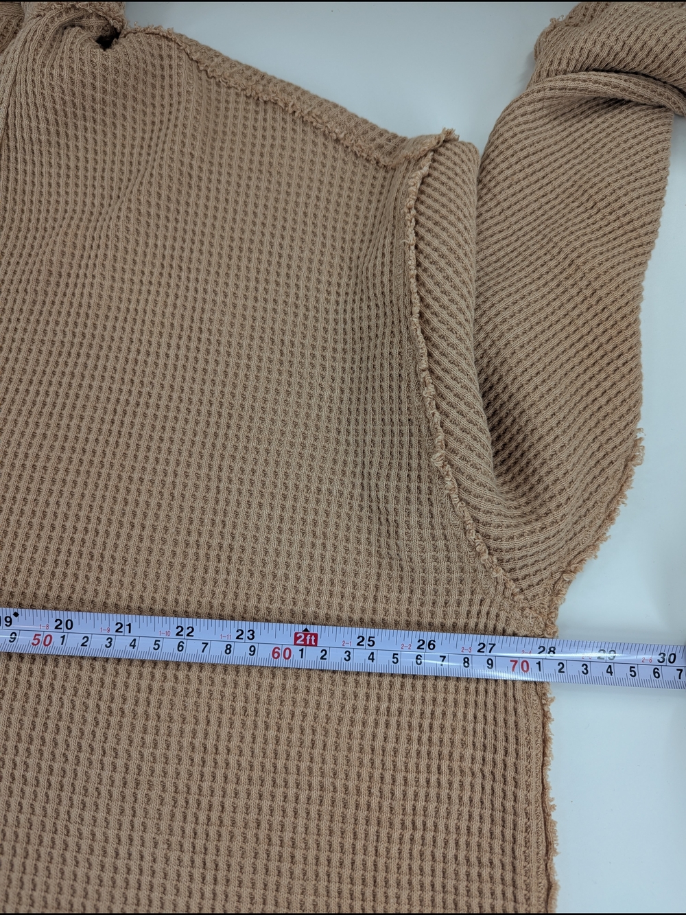 Aerie Waffle Knit Oversized Henley Sweater Tan Taupe Raw Hem Large Loungewear - Picture 5 of 8